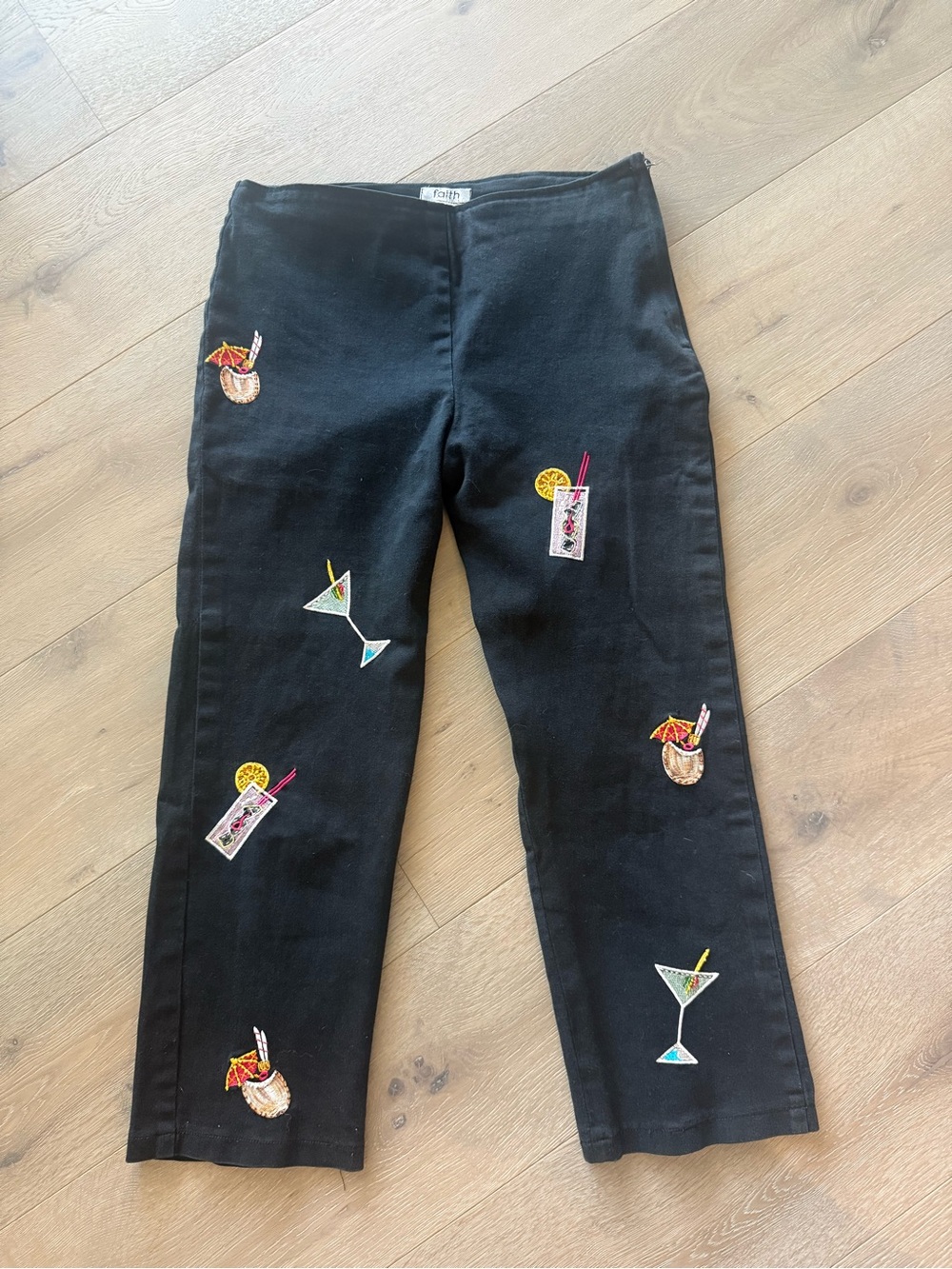 Y2K Black Cocktail Embroidered Pants